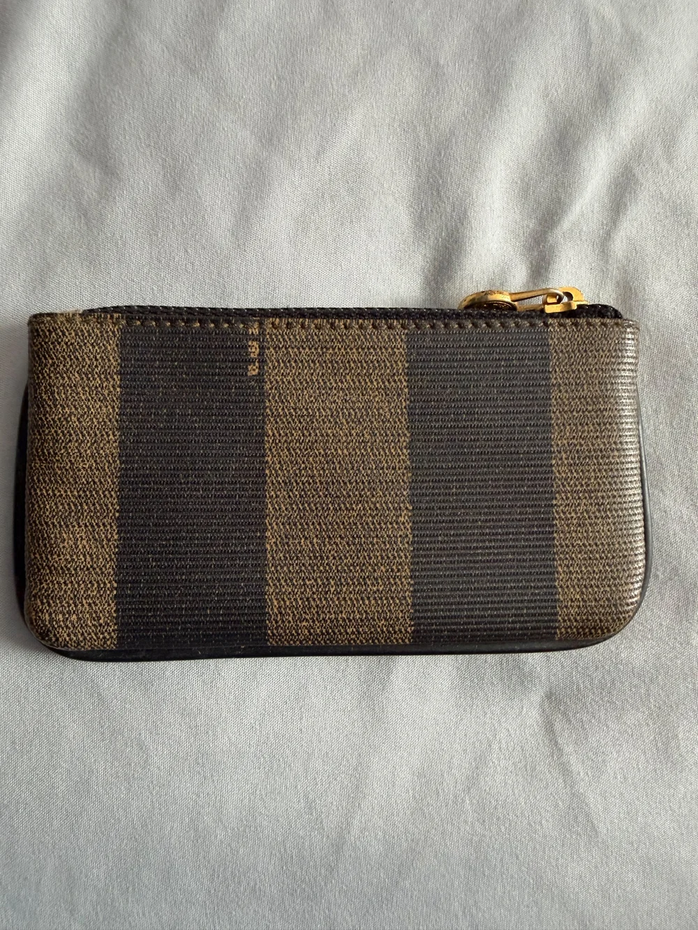 Fendi Brown & Black Striped Zip Card Case